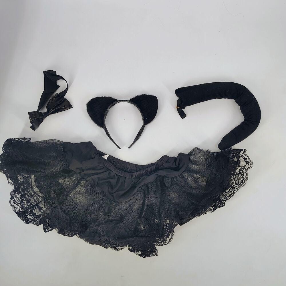CostumesUSA Halloween Black Lace Tulle Petticoat One Size & Catwoman Ears Tail